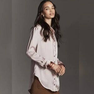 Anthropologie Pilcro Longline Silky Buttondown Shirt XXS